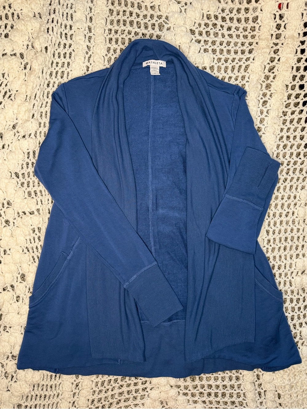 Athleta Deep Blue Open-Front Draped Cardigan